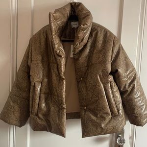 Nanushka Puffer Coat - never worn, NWT. vinyl snake pattern. Vegan leather.